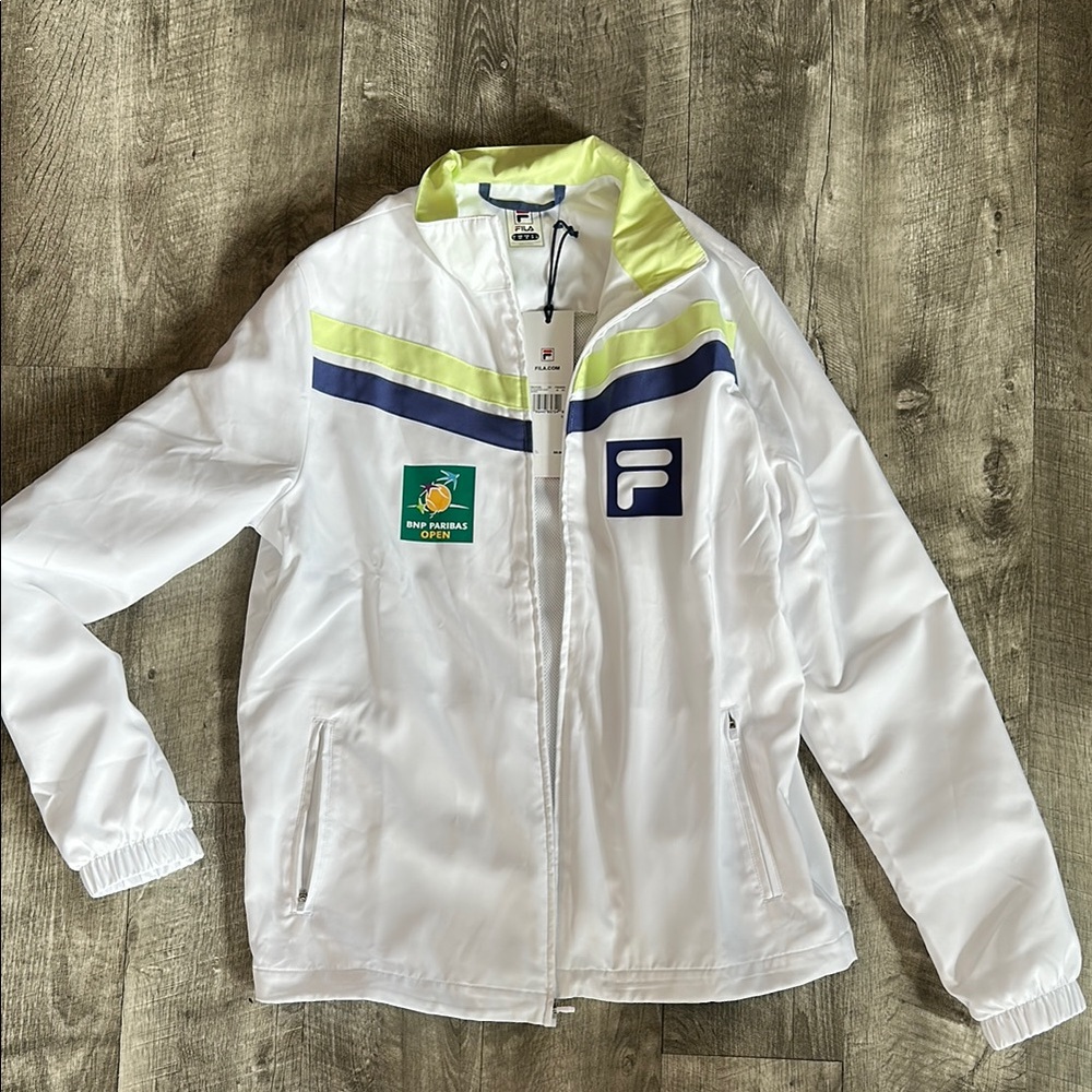 Fila White Jacket with Blue and Yellow Accents